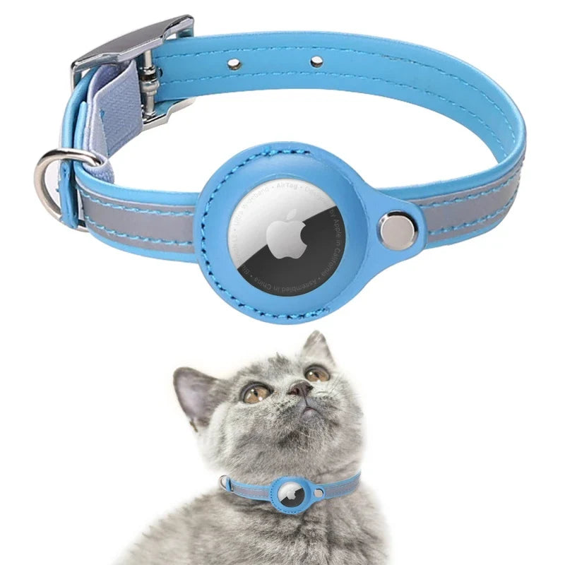 True Blue Pets Reflective Leather Cat Collar for Airtag